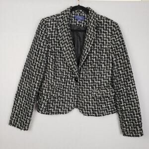 Fundamental Things Size 10 Tweed‎ Blazer Jacket Black White Office Professional